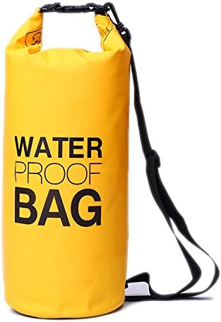 5L 10L 20L Portable Sports Waterproof Dry Bag, Eleisure Outdoor Dry Sack with Shoulder Strap For Beach, Kayak, Fishing, Camping, Rafting, Boating (Yellow, 10L)
