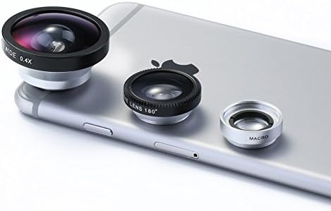 Cleno House Universal 3 in 1 Clip Cell Phone Camera Lens Kit 0.4X Super Wide Angle Lens + 180 Degree Fish Eye Lens + Macro Lens Clip Camera Photo Kit for Smartphones Mobile Phone (0.4X 3 in 1 Silver)