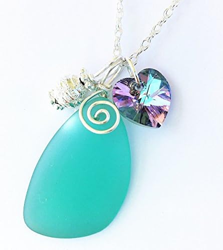 STERLING SILVER, Handmade Swarovski Crystal Heart Necklace, FREE GIFT WRAPPING, Sea Glass Necklace, Sea Glass Jewelry, Recycled Sea Glass,Bridesmaid Jewelry,Sea Glass Necklace