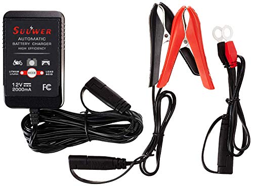 Suuwer SUW020, 2-Amp Fully-Automatic Smart Charger, 12V Battery Charger, Battery Maintainer, for Sealed Maintenace Free AGM, SLA, AGM, Gel Cell, iGel, LTV, Lead Acid Battery or Lithium (LifePO4)