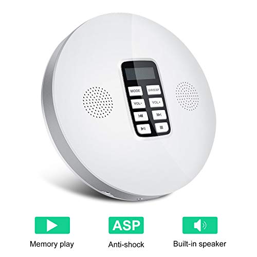Portable CD Player with Anti-Shock Function and Stereo Speaker Personal Compact Disc Player with LCD Display/Memory for Car Use and Kids Adults Home Travel, 3AA Batteries(not Included)