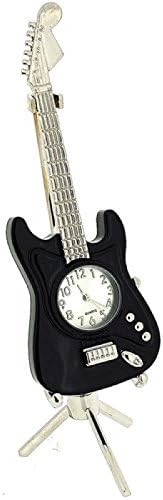 Miniature Guitar Black Ornamental Novelty Collectors Clock on Stand 0354