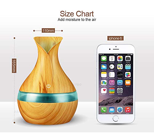 NJBRL Mini Aroma Diffuser 300ml Wood Grain Aromatherapy Diffuser Ultrasonic Cool Mist Humidifier with 7 Color LED Night Light Waterless Auto Shut-off for Bedroom Office