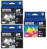 Genuine Epson 69 DURABrite Ultra Color (Black/Cyan/Magenta/Yellow) Ink Cartridge 5-Pack (Includes 2 T069120 and 1 each of T069220, T069320, T069420)