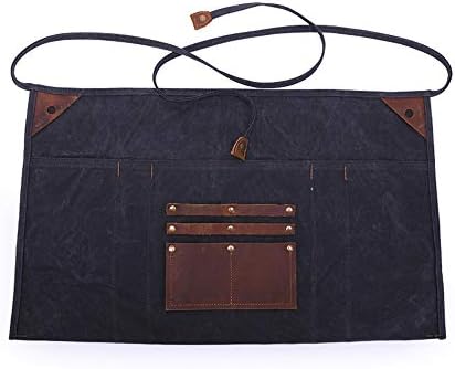 RUIZHIXUAN Multipurpose Waxed Canvas Waist Apron Leather Pockets for Men and Women, Heavy Duty Workshop Half Work Tool Apron