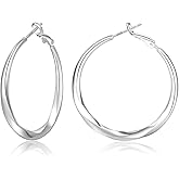 PABBEU S925 Sterling Silver Hoop Earrings for Women Lightweight Twisted Hoop Earrings Hypoallergenic Large Silver Hoop Earrings for Women 40/50/60mm