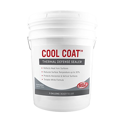 Click Here to See More Images Rainguard International SP-2005 5 gal Cool Coat White Acrylic Thermal Defense Barrier Sealer, Clear, Pail