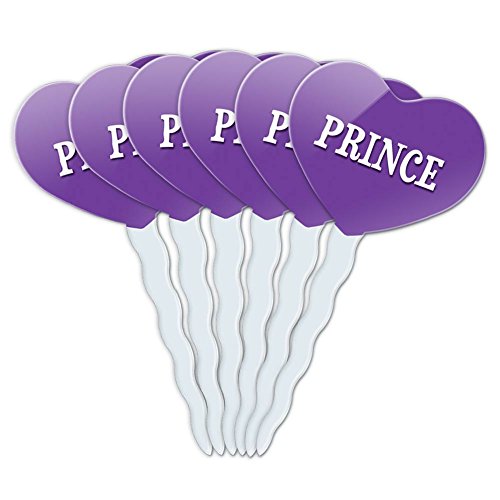 Purple Heart Love Set of 6 Cupcake Picks Toppers Decoration Names Male Pa-Pr - Prince