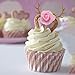 HOKPA Flower Cupcake toppers, HOKPA Glitter Deer Antler Cupcake toppers for Baby Shower Kids Birthday Party Decor (10pcs Golden)