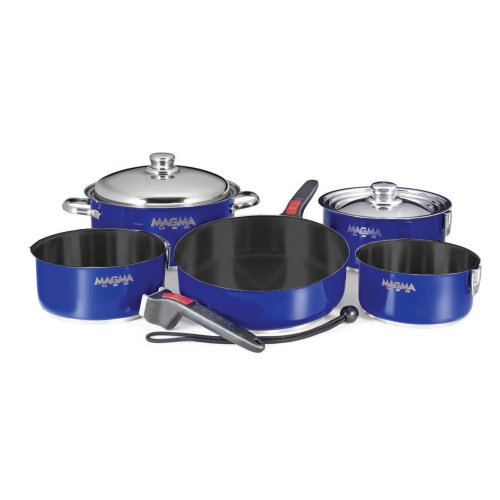 Click Here to See More Images Magma Products, A10-365L-CB 10 Piece Gourmet Nesting Cobalt Blue Stainless Steel Cookware Set