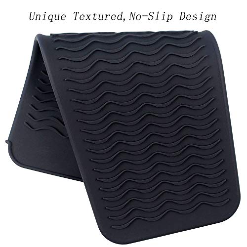 Black Heat Resistant Silicone Travel Pouch for Curling Irons,Hair Curling Wand,Hair Salon Curler,Flat Irons,Hair Straightener,Travel Mat Pad Station for Hair Hot Styling Tools - Thumbnail 6