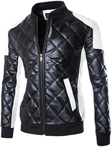 ShuangRun Men's Smooth Lamb Faux Leather Diamond Quilted Varsity Bomber Jackets