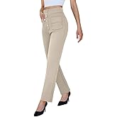 keriffe High Waist Stretchy Womens Dress Pants with Pockets Straight Leg Business Casual Work Trousers Office Slacks