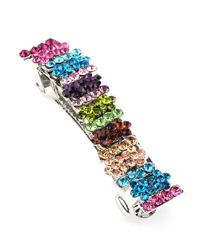Women's Rhinestone Metal Hair Barrette Clip Hair Pin Antique Silver IMB2094, Multi