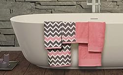 See 600 GSM 100% Egyptian cotton Yarn dyed Chevron 6 piece towel set Grey/Pink Details