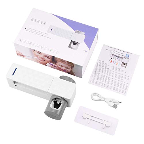Uv Toothbrush Sanitizer, Uv Toothbrush Holder Wall Mounted Toothpaste Dispenser with Sterilization Function, 5 Toothbrush Sterilizer Holder for Family Kids, Shower Bathroom, USB Charging