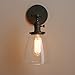 Pathson Vintage Hardwired Wall Sconce with On Off Switch, Clear Glass Black Vanity Light, Indoor Wall Lighting Fixtures for Bathroom Bedside Garage Porch Cafe Club