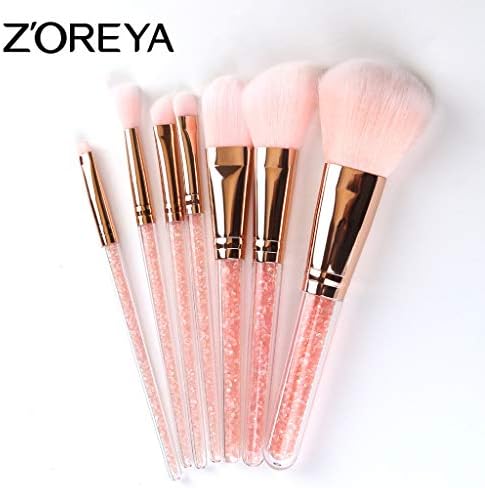 ZOREYA 7 Crystal Cosmetic Brush Drilling Plastic Handle Artificial Fiber Pink