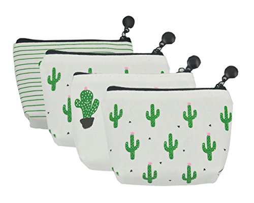 iSuperb Pack of 4 Canvas Coin Purse Change Cash Bag Cute Cactus Pattern Oxford Liner Small Purse Wallets with Zipper 4.7x1.3x3.3 inch - Thumbnail 6