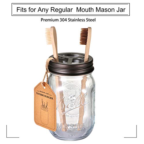 Mason Jar Toothbrush Holder - Bronze - with Genuine Glass 16 Ounce Ball Mason Jar for Regular Mouth Mason Jar ï¼Œ Premium Rust-proof 304 Stainless Steel - Rustic Farmhouse Decor Bathroom Accessories
