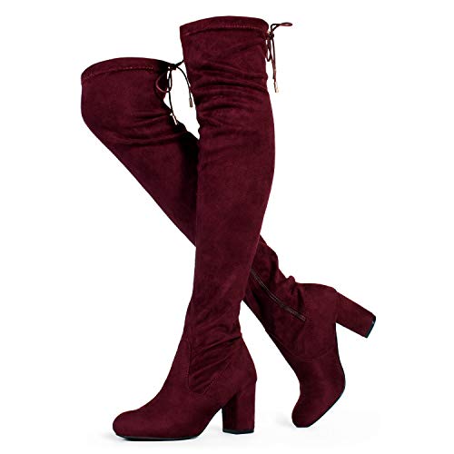 RF ROOM OF FASHION Women's Medium Calf Over The Knee Chunky Heel Stretch Boots Burgundy Size.6.5 - Thumbnail 6