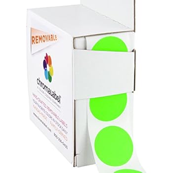 ChromaLabel 1 Inch Round Removable Color-Code Dot Stickers, 1000 per Dispenser Box, Fluorescent Green