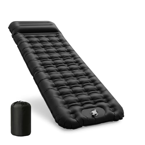 CIXMUS Inflatable Camping Sleeping Mat with Foot Pump and Pillow, 12 cm Thickened - Comfortable, Ultralight, Small Pack Size, Connectable - Ideal for Hiking, Camping and Travel