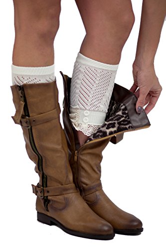 The Original 2 Button Lace Boot Cuffs Ivory by Modern Boho
