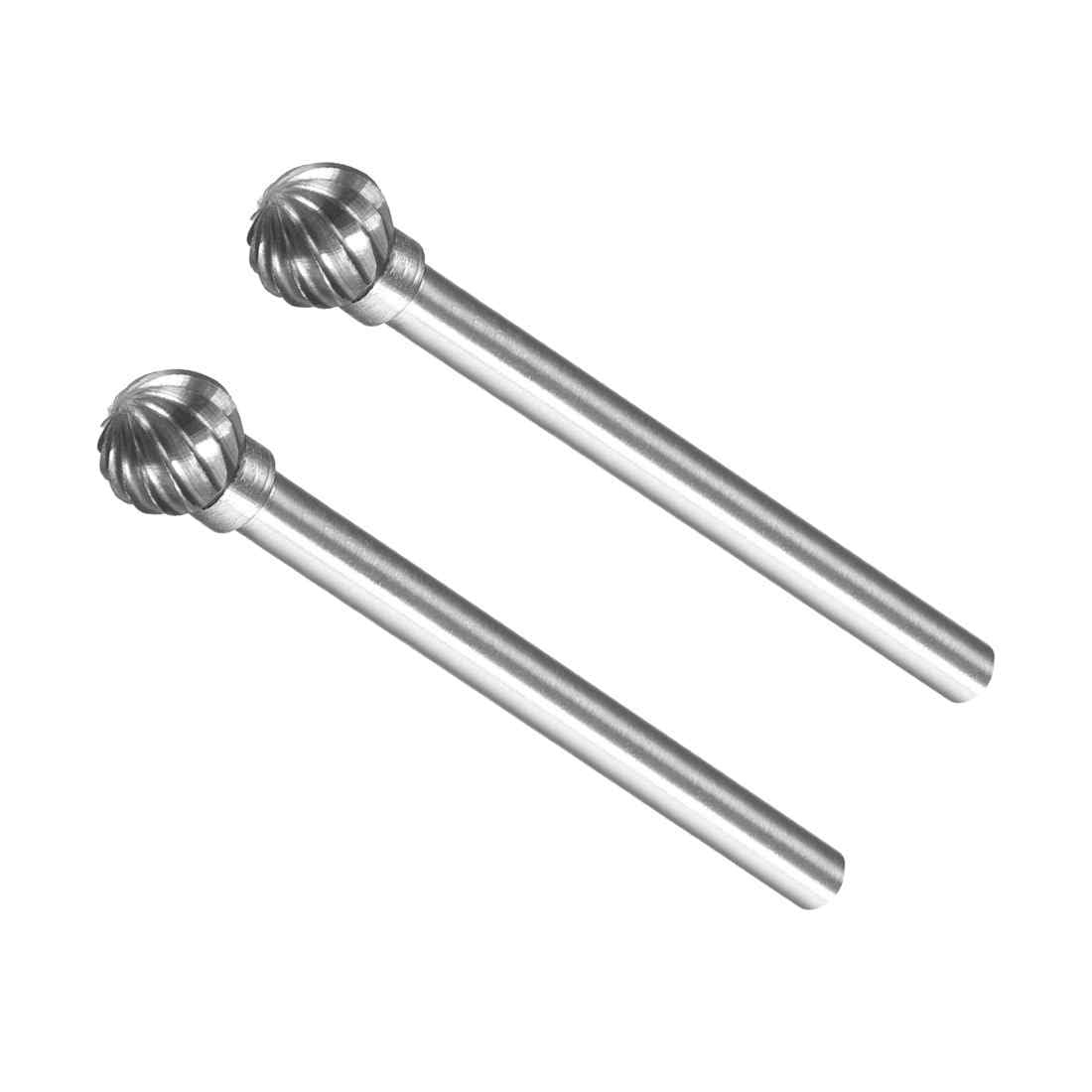 CoCud Tungsten Carbide Rotary Burrs File, 1/8" Shank 1/4" Dia, Single Cut Ball Shape Rotary Burrs Tool - (Applications: for Metal Carving), 2-Pieces