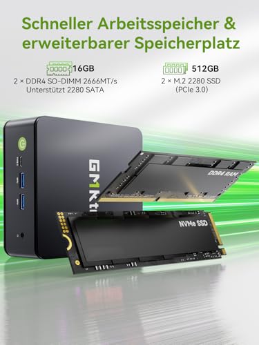 GMKtec G11 Mini PC AMD Ryzen Embedded R2514, 3 Year Support 4C/8T up to 3.7GHz (Beats 3500/N95/N150) 16G DDR4 512G PCIe 3.0 SSD, Dual 2.5G LAN/WiFi 6E/Triple 4K Display for Office/NAS/Soft Router