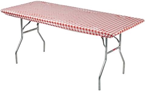 Kwik Covers 30" x 72" Red/White Gingham Fitted Table Cover - single
