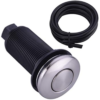 BESTILL Sink Top Garbage Disposal Air Switch Button with Air Hose, Brushed Nickel (Long Button with Brass Cover)