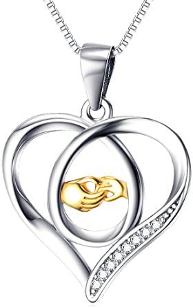 Qianli Deep Love Jewelry 925 Sterling Silver Mother Child Hand Heart Necklace Gift (Mother hand)