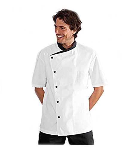 S.S Summer Men's Black Short Sleeve Chef Coat,Chef Jacket Food Service Uniforms (M, White)