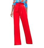 GUOLEZEEV Women Casual Stretchy Flare Wide Leg High Waisted Long Pants Red Small