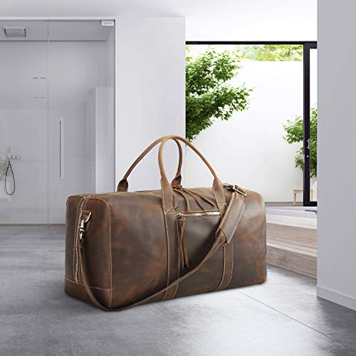 Men's Full Grain Leather Travel Duffle Weekender Overnight Luggage Bag 24" with YKK Zippers