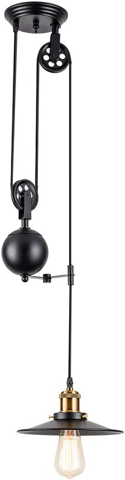 Pendant Light Industrial Ceiling Light, Indoor Pulley Pendant, Gladfresit Adjustable Hanging Light, Ceiling for Dining Room Kitchen Island (Bulb Not Included)