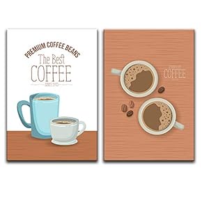 2 Panel Canvas Wall Art - Hand Drawn Coffee Theme Cups - Giclee Print Gallery Wrap Modern Home Art Ready to Hang - 16"x24" x 2 Panels