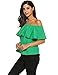 Sherosa Womens Off The Shoulder Tops Summer Ruffle Solid Loose Shirts (XXL, Green)