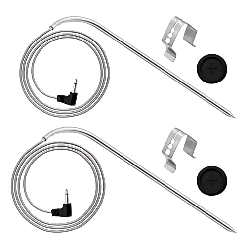 2-Pack Pit Boss Meat Probe Replacements | 3.5mm Plug, 49" Cable | Includes Clip Holders | For Pellet Grills & Smokers