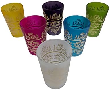 6 Piece Set of Frosted Artisan Moroccan Tea Glasses Cup Shot Wine Tumbler