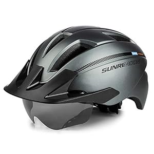 SUNRIMOON Cycling Helmet with Magnetic Goggles & Detachable Visor and Rechargeable Safety Light, Adjustable Road…