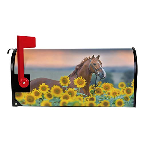 SUABO Horse Sunflowers Mailbox Cover, Oversize Magnetic Mailbox Cover Wraps for Outside Garden Home Decor