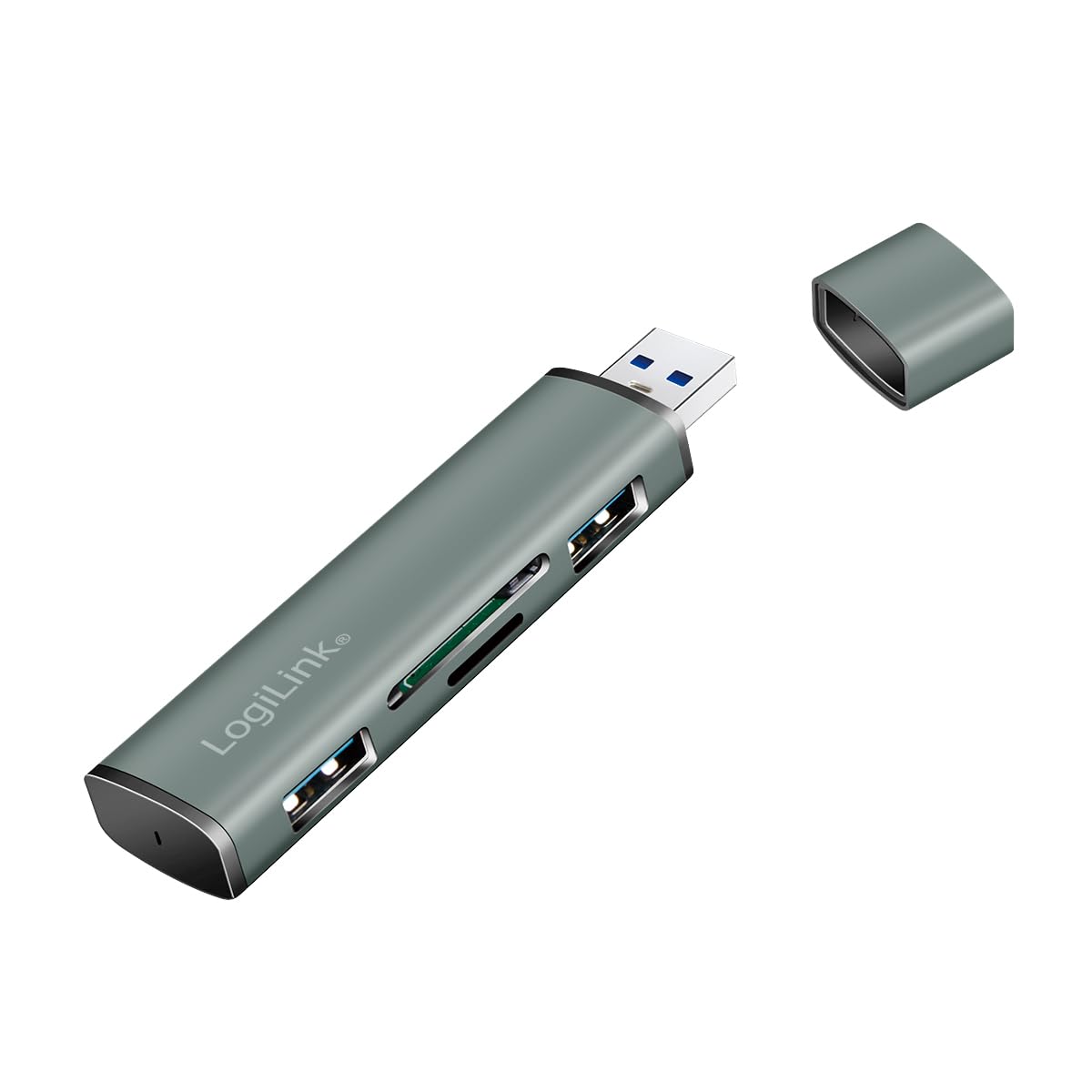 Logilink USB 3.2 (Gen2) 2-Port Hub with Card Reader for MicroSD and SD Cards, Aluminium Housing with Protective Cap