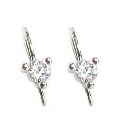2 pcs .925 Sterling Silver Cz Stone Crystal Ear Wire French Hook Earwires
