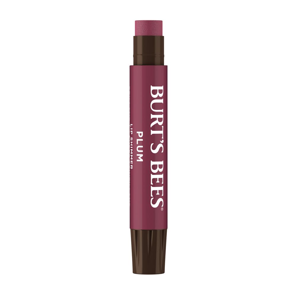 Burt's Bees Lip Shimmer Plum, Moisturising Lip Shimmer with Peppermint Oil, 100% Natural Origin, 2.55g