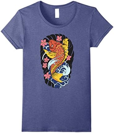 Womens Traditional Koi Tattoo TShirt - Vintage Japanese Carp Tee Medium Heather Blue