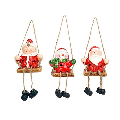 Evelyne GMT-10309-3 3-Piece Set Holiday Season Ceramic Christmas Haning Ornaments Decorative Display - Santa Claus