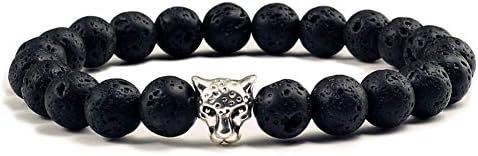 MHOOOA 8Mm Natural Volcanic Stone Bracelet Black Matte Blue Turquoises Sliver Leopard Beads Charms Bracelets&Bangles For Men Women