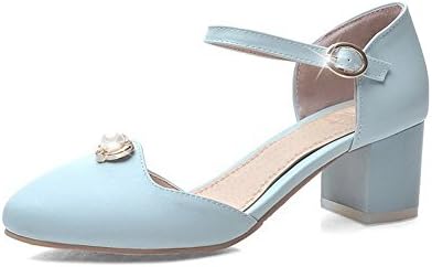 WeiPoot Women's Kitten-Heels Solid Buckle Soft Leather Pointed-Toe Sandals, Blue, 40